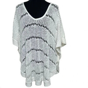 Avenue 18/20 white open knit crocheted dolman sleeve v-neck tunic/cover- up NEW‎